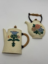 (2) Vintage Homco Cottagecore Floral Teapot Plastic Kitchen Wall Plaque Decor picture
