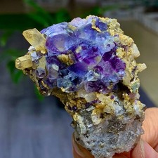 142G Natural Purple fluorite cubic +  calcite crystal mineral/China picture