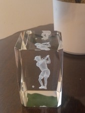 Rare 3D Laser Etched Crystal Hologram Statue Paperweight - female golfer picture