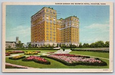 Vtg Sunken Garden & Warwick Hotel Houston Texas Linen Postcard C6 picture