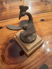 Vintage Alva Museum Replicas Bronze Chicken Bird Sculpture Figurine Wood Base NY picture