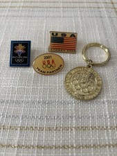 3 Olympic Lapel Pins and Key Chain Salt Lake 2002 Sydney 2000 Team Partner 2001 picture