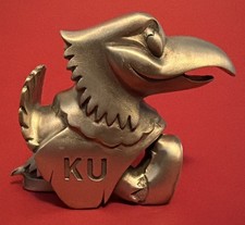 Kansas University KU Jayhawk Paperweight Collectible Cast Metal Figure Bird KS picture