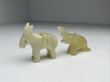 Vtg Hand Carved Onyx Alabaster Stone Elephant & Donkey Miniatures Political 2” picture