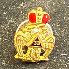 Masonic 33rd Degree Double-Headed Eagle Lapel Pin Gold Tone Red Enamel picture