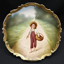 Antique Blakeman & Henderson Limoges Whistling Boy Fishing Wall Plate picture
