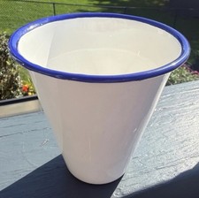 VTG 5” Darice Blue White Enamelware Flower Pot Vase Farmhouse Cottagecore MCM picture