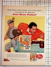 Vintage Post Bran Flakes Ad 1950s Dick Sargent Baseball Cereal Ephemera picture
