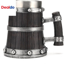 Nordic Viking Mug, Pirate Beer Cup,Wooden Barrel Beer Mug Stainless Steel Liner, picture