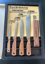 Regent Sheffield Vintage 5pc Butcher Block Knife Set Stainless Steel Blades picture
