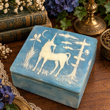 Vintage Incolay Stone Unicorn Trinket Jewelry Box Robert Nemith Blue 5