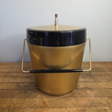 Vintage West Bend Thermo Serv Atomic Gold Black Ice Bucket Mid-Century Bar  picture
