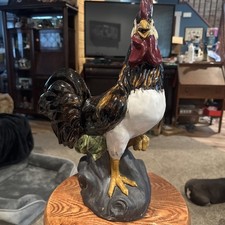 Large Chicken Rooster Figurine Statue Sculpture on Rock Base Display Decor picture