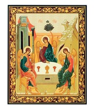 Orthodox Holy Trinity With Angels Gold Foil Wooden Framed Icon 7.5 x 5.5 Inches picture