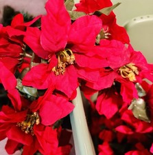 VTG 90s Faux ✨Silk Poinsettia Christmas Garlands Very Full Chain Link 🌺 Sparkle picture