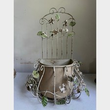 Vintage Ornate tole floral Metal Wall Plant Basket Cottage French Country pocket picture