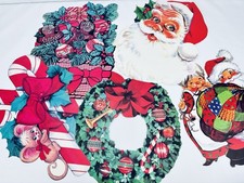 Eureka Christmas Die Cut double sided Decorations Lot Of 5 Santa Wreath Vintage picture
