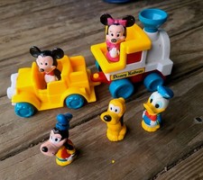 Vintage Disney Toy Train Railway Engine Set Tour Bus Mickey 7 Pc Parts  picture