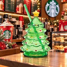 New 2026 Limited Edition Starbucks Green Glass Christmas Tree Cup 16 oz Holiday picture