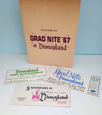 Vintage 1967 DISNEYLAND GRAD NITE SOUVENIR PROGRAM & TICKETS  4pc picture