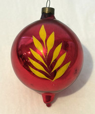 Vtg RARE Heim pre ww2 Blown & Handpainted RED DROP Ornament Mica Yellow Leaf 4