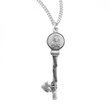Sterling Silver Bleeding Hearts of Sympathy Key Jesus Pendant Medal Necklace picture