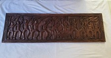 Vintage Haitian/Caribbean Hand Carved Folk Art Hardwood Relief Panel – 12