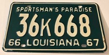 Vintage 1966 1967 Louisiana License Plate 36 K 668 Sportsman's Paradise picture