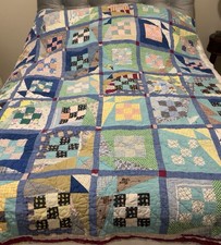 Vintage Square-in-a-Square (Economy Block) Scrap Quilt 85 X 64 picture