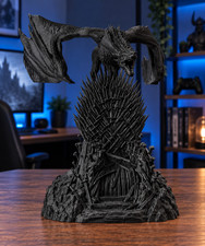 3D Printed Black Dragon on Sword Throne Fantasy Decorative Statue Figurine picture
