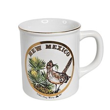 New Mexico Roadrunner Coffee Mug Cup White & Gold Trim Vtg 1987 State Bird Art picture