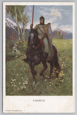 WWI Feldpost Parsifal Knight & Horse Wagner Opera German Postcard 1915 picture