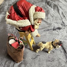 Possible Dreams Clothique Santa on Ladder #3651 1996 Boxed Figurine w/ Bulldog picture
