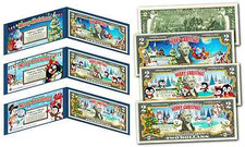 MERRY CHRISTMAS Colorized XMAS Genuine Legal Tender $2 US Bills (SET OF ALL 3)  picture