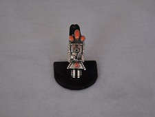Doris Smallcanyon - Sterling Silver Kachina Yei Ring - Coral Stones - Size 7 picture