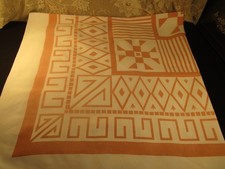 VTG. TRUE COTTON TABLECLOTH 49X51 GEOMETRIC- CLEAN picture