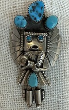 Doris Smallcanyon Navajo Vintage Sterling & Turquoise Kachina Pendant/Pin 15g picture