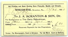 1900 Scranton PA Daily Republican Newspaper Billhead picture