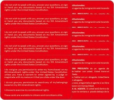 10 PCS Plastic Know Your Rights Immigration Red Card - Constitutional Rights...  picture