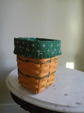 Vtg. 1996 LONGABERGER Hand Woven Tall Key Basket With Green Floral Liner USA Y2K picture
