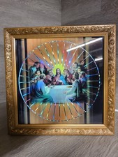 Vintage Last Supper Jesus Psychedelic Spinning Light Up Framed Working Rare picture