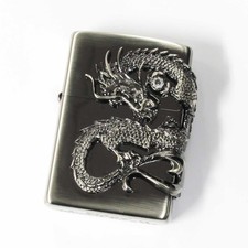 Zippo Dragon Ryu 2-Sides Metal Antique Nickel Japan Limited Oil Lighter Cool picture