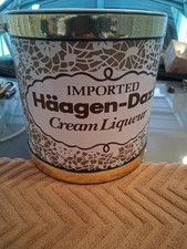 Vintage Haagen Dazs Cream Liqueur Ice Bucket Tin Clear Lid Handle Gold White Bar picture
