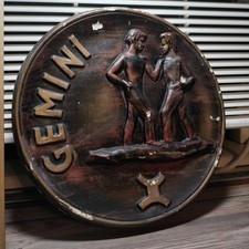 Vintage 70s ZODIAC SIGN Gemini 3D WALL Art PLAQUE Chalk Ware Decor 10.5”  picture