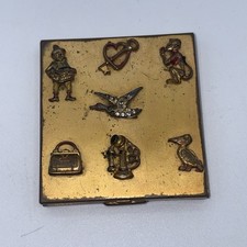 Vintage 1930s FOSTER Lucky Charm Rhinestone Jewelled Powder Compact Makeup Case picture