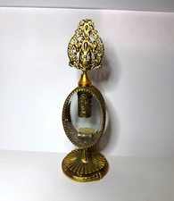 Vintage Ornate Gold Tone Filigree Perfume Bottle w/ Stand Clear Glass Tube picture