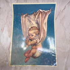 1948 High and Dry Baby on Clothesline R.E South Art Print Lithograph 12x16 FL6-4 picture