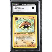 CGC 9 MINT Kabuto 1st Edition 50/62 Pokémon 1999 Fossil Common Graded Card picture
