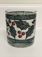 Vintage West Virginia Glass Snowy Holly Berry Old-Fashioned Highball Glass Decor picture