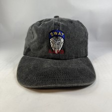 Vintage LAPD SWAT Hat Embroidered Logo Acid Wash Leather Strap OSFM Gray Cap picture